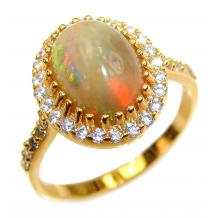 6.5  carat  Ethiopian Opal 18k yellow Gold over .925 Sterling Silver handcrafted   ring size 9