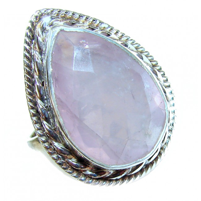 Large 13.2 carat Rose Quartz .925 Sterling Silver brilliantly handcrafted ring s. 9