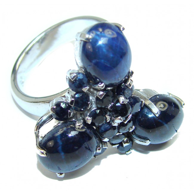 Magnificent Authentic Sapphire .925 Sterling Silver handcrafted ring; s. 7