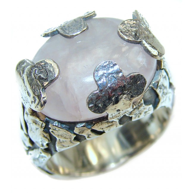 Large 13.2 carat Rose Quartz .925 Sterling Silver brilliantly handcrafted ring s. 7