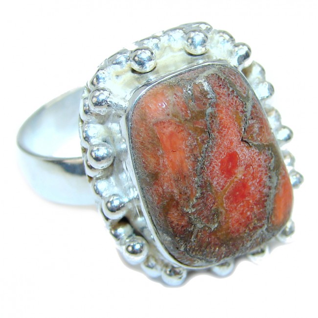 Vintage Design Orange Turquoise with Copper vains Sterling Silver ring; s. 12