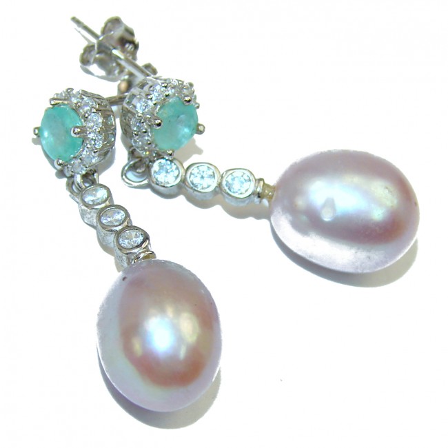 Pearl Emerald .925 Sterling Silver handmade earrings