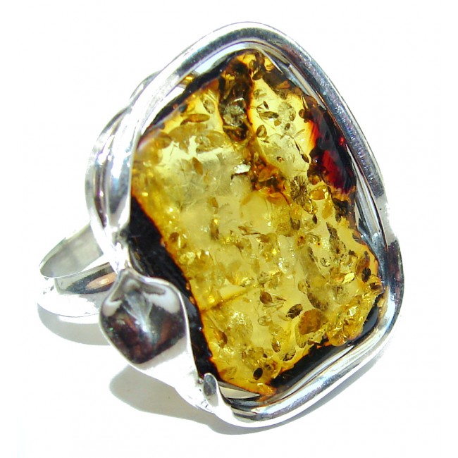 Authentic rare Baltic Amber .925 Sterling Silver handcrafted ring; s. 8