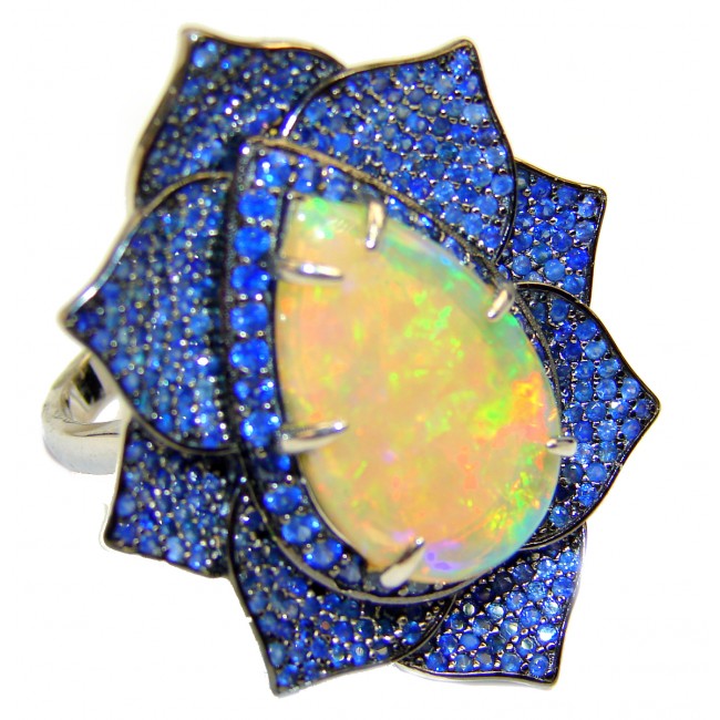 Superior quality Ethiopian Opal Sapphire .925 Sterling Silver handcrafted Ring size 9