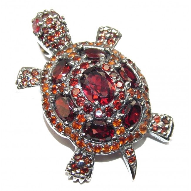 Happy Turtle genuine Garnet black rhodium over .925 Sterling Silver handcrafted Pendant brooch