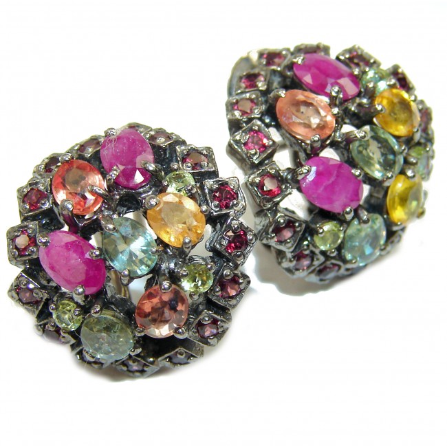 Incredible victorian style multicolor Sapphire .925 Sterling Silver earrings