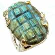 Precious 20.5  carat  carved Labradorite .925 Sterling Silver handcrafted   ring size 8