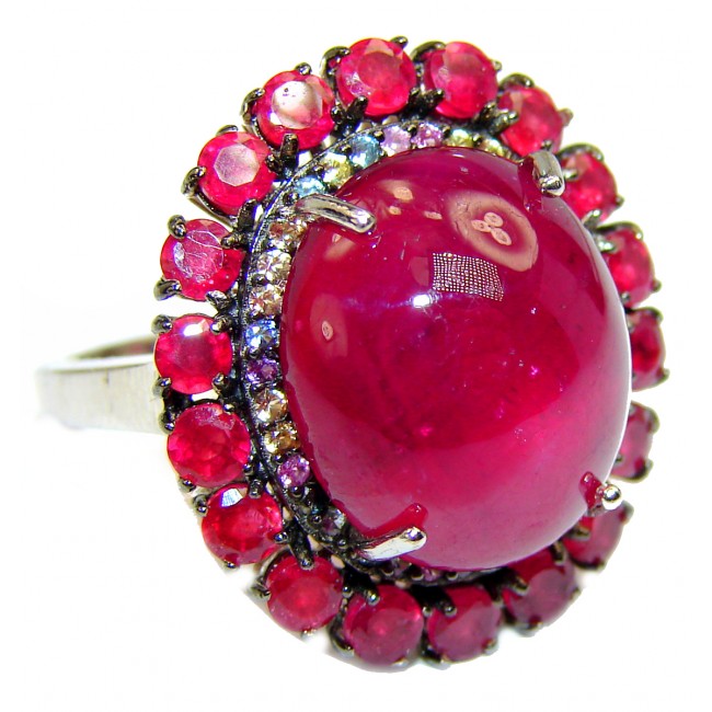 Royal quality 25.8 carat unique Ruby 18K white Gold over .925 Sterling Silver handcrafted Ring size 8
