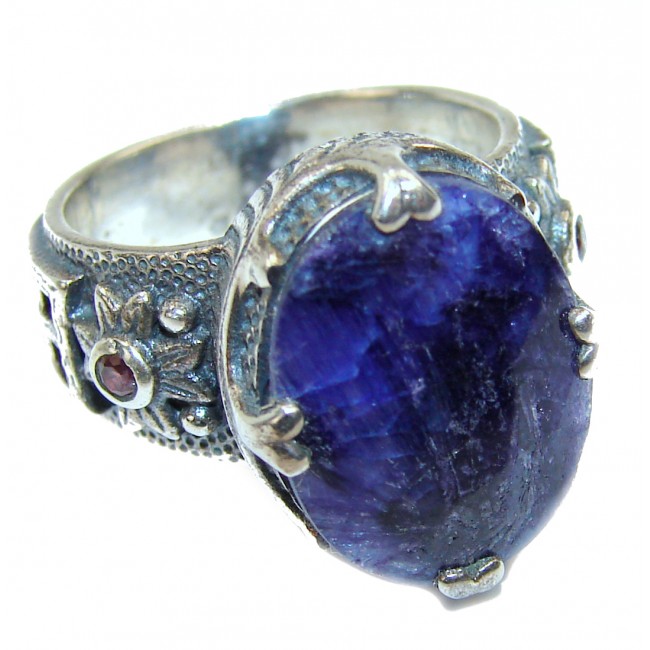 Royal quality unique Blue Sapphire .925 Sterling Silver handcrafted Ring size 7