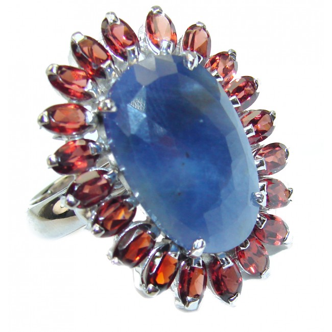 Sapphire .925 Sterling Silver handcrafted Statement Ring size 8