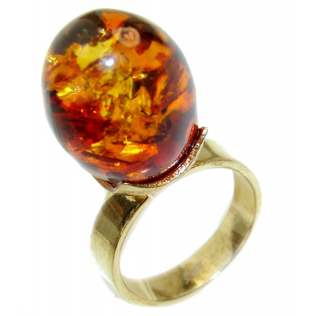 Authentic rare Baltic Amber 14K Gold over .925 Sterling Silver handcrafted ring; s. 9 1/4