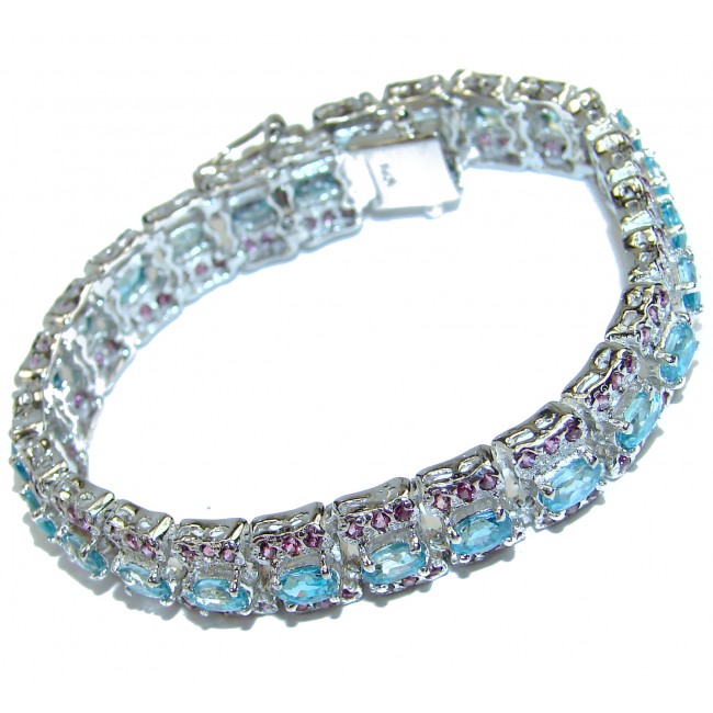 Luxury Genuine Aquamarine .925 Sterling Silver handmade Bracelet