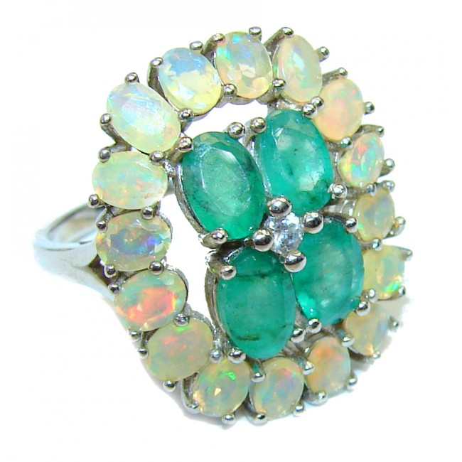 Authentic Ethiopian Opal Emerald .925 Sterling Silver handmade Ring s. 7