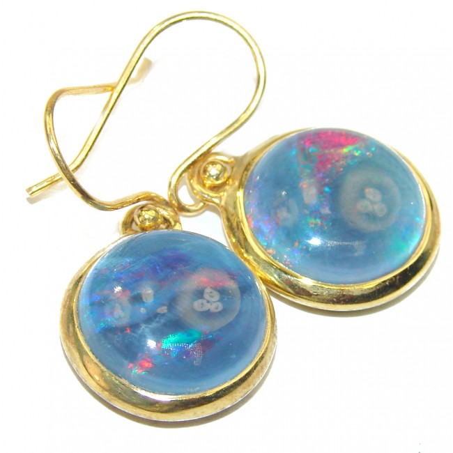 Classy Design Doublet Opal 14K Gold over .925 Sterling Silver handmade earrings