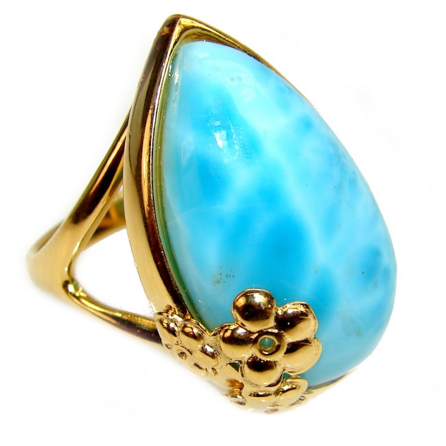 18.6 carat Larimar 18K Gold over .925 Sterling Silver handcrafted Ring s. 6 3/4
