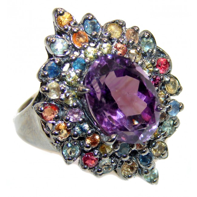 Purple Beauty authentic Amethyst black rhodium over .925 Sterling Silver Ring size 8 3/4