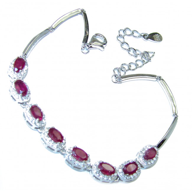 Victorian Style Ruby & White Topaz Sterling Silver Bracelet