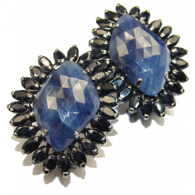 Spectacular Sapphire black rhodium over .925 Sterling Silver handcrafted earrings