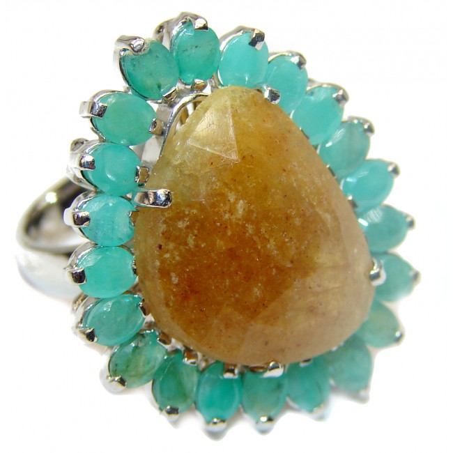 Large Genuine yellow Sapphire .925 Sterling Silver handcrafted Statement Ring size 8 1/4