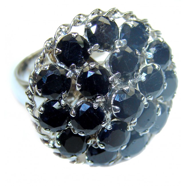 Sapphire black rhodium over .925 Sterling Silver handcrafted Statement Ring size 7