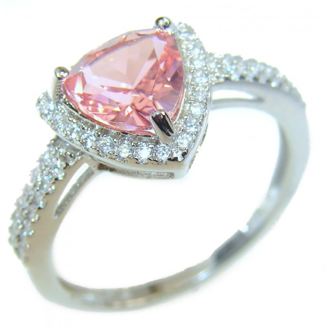 Authentic volcanic trillion cut Morganite .925 Sterling Silver ring s. 7 1/4