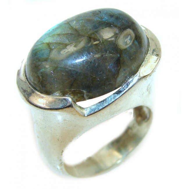 Precious 20.5 carat perfect Labradorite 18K Gold over .925 Sterling Silver handcrafted ring size 6 1/2