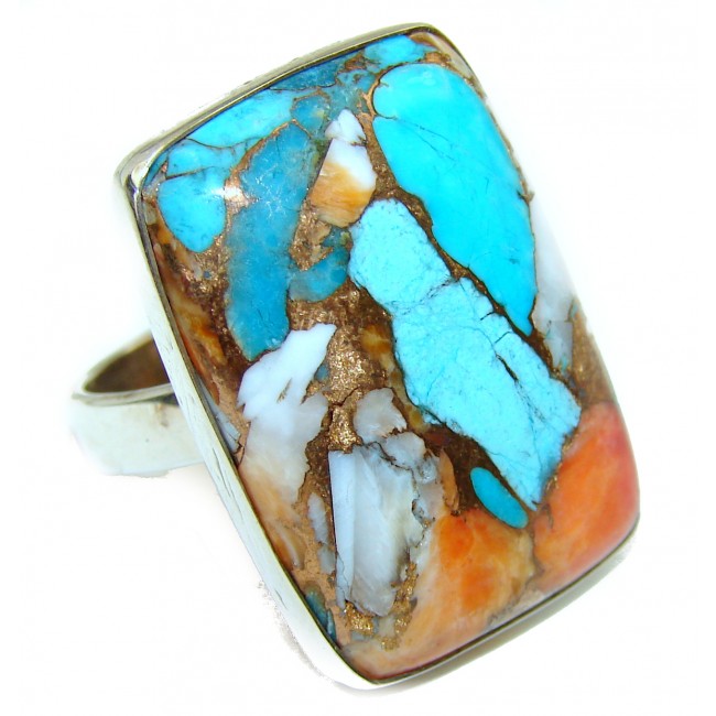Rare Oyster Turquoise .925 Sterling Silver handcrafted ring; s. 8 adjustable