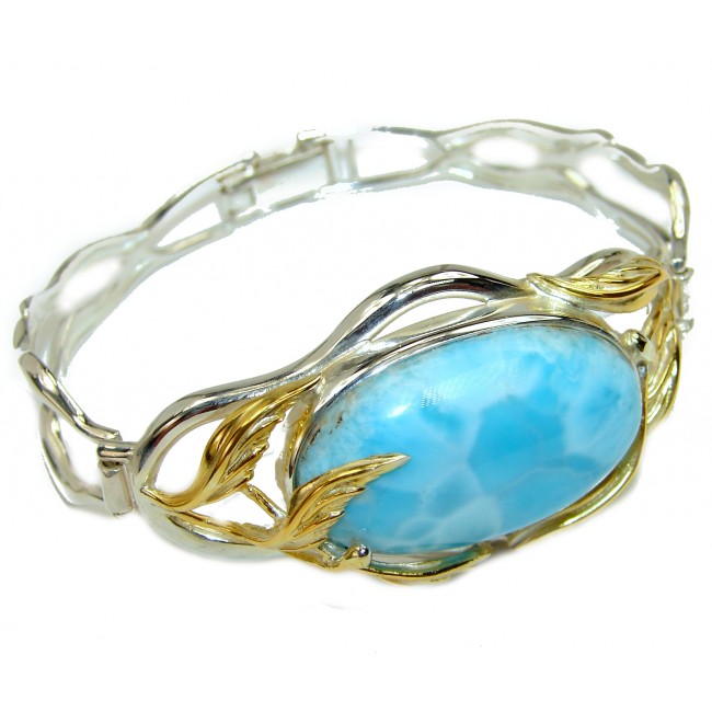 Sublime Beauty of Nature Blue Larimar 14K Gold over .925 Sterling Silver handcrafted Bracelet