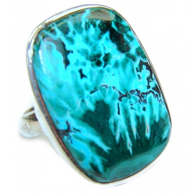 Large Authentic Chrysocolla .925 Sterling Silver handcrafted ring size 7