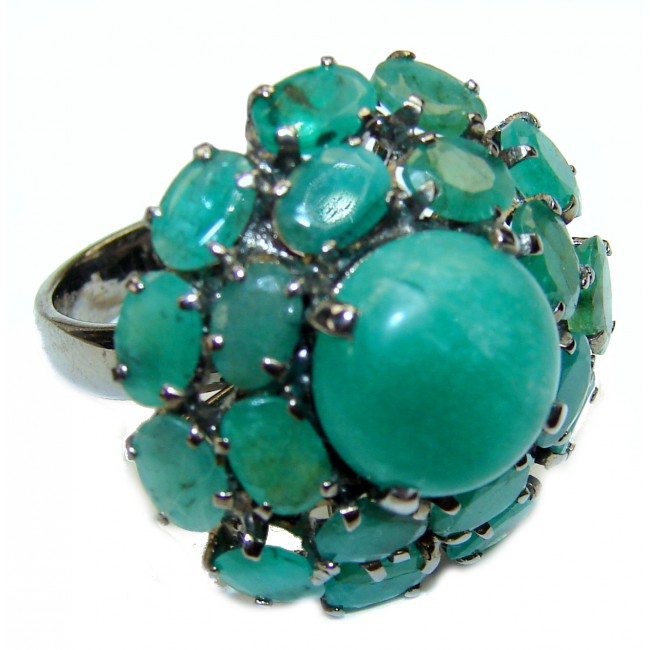 Spectacular Natural Jade Emerald black rhodium over .925 Sterling Silver handmade Statement ring s. 8