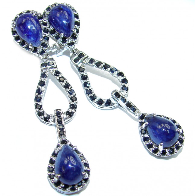 Spectacular Sapphire black rhodium over .925 Sterling Silver handcrafted earrings