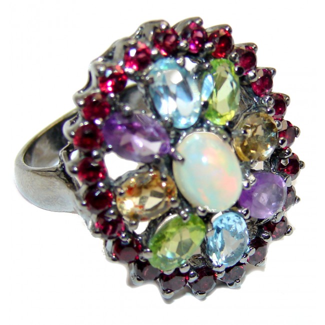 6.5 carat Ethiopian Opal .925 Sterling Silver handcrafted ring size 8 3/4