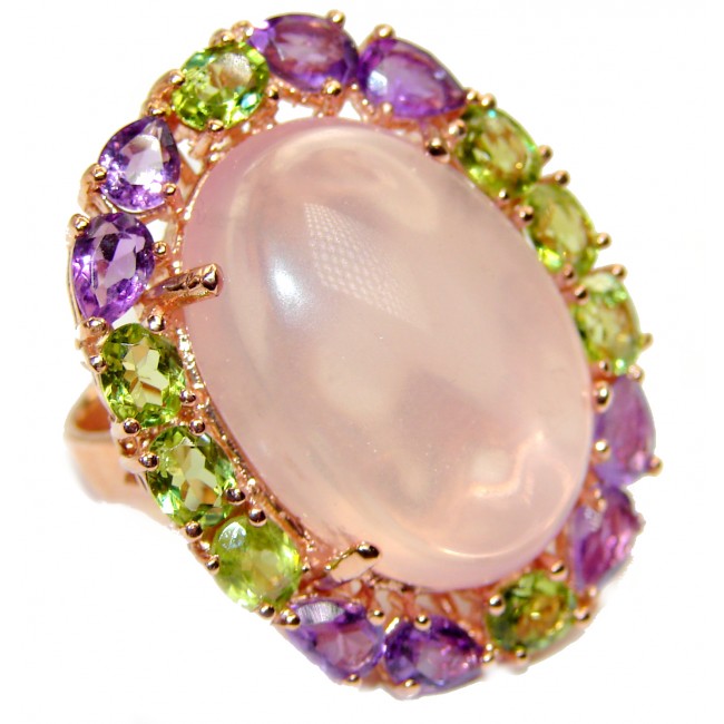 Majestic Bliss Authentic Rose Quartz 14k Gold over .925 Sterling Silver Ring size 7
