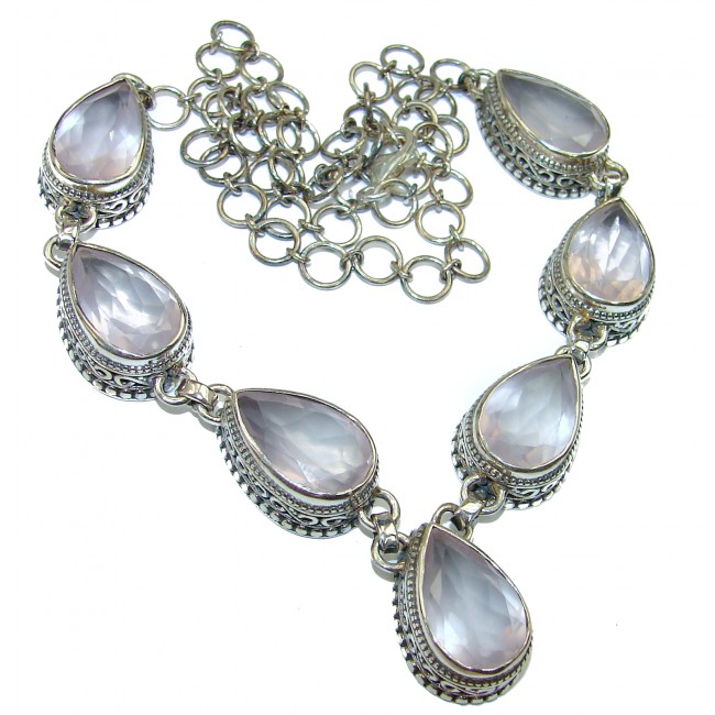 Large Master Piece genuine 95.5 ctw Rose Quartz .925 Sterling Silver brilliantly handcrafted necklace