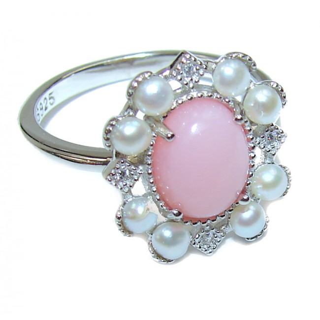Pink Opal .925 Sterling Silver handcrafted ring size 7 1/4