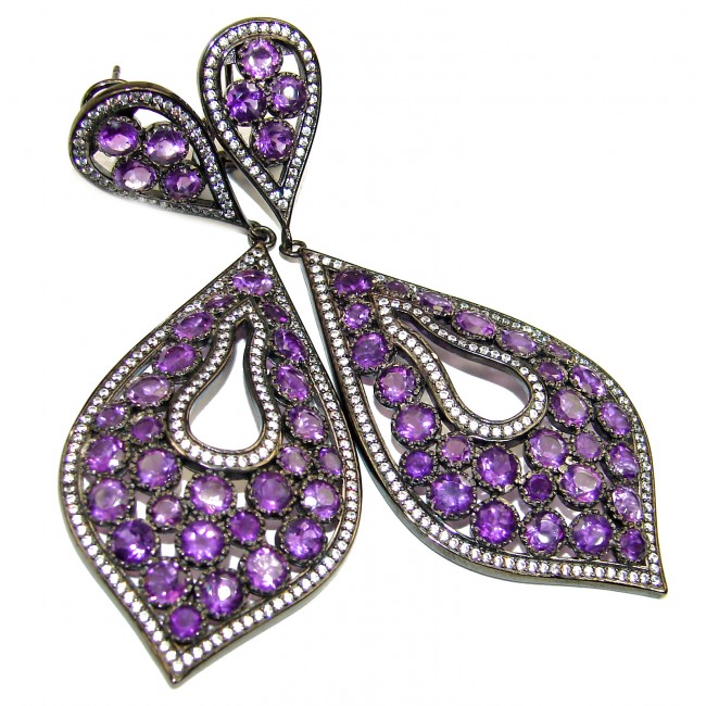 My Passion Authentic Amethyst Black rhodium over .925 Sterling Silver handcrafted earrings