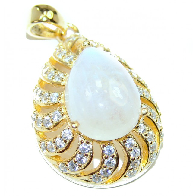 Genuine Fire Moonstone 14K yellow Gold over .925 Sterling Silver handcrafted pendant