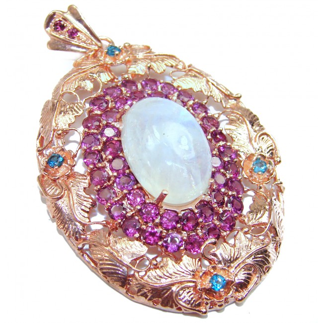 Marvelous Genuine Fire Moonstone 14K Rose Gold over .925 Sterling Silver handcrafted pendant