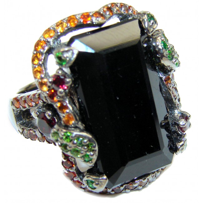 Majestic Authentic Onyx black rhodium over .925 Sterling Silver handmade Ring s. 8 3/4