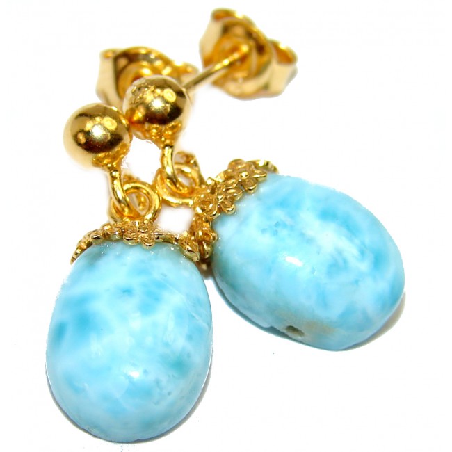Precious Blue Larimar 14K Gold over .925 Sterling Silver handmade earrings