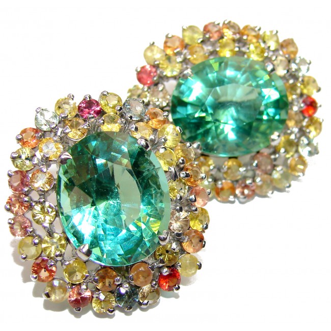 Hollywood Style Apatite Sapphire .925 Sterling Silver earrings