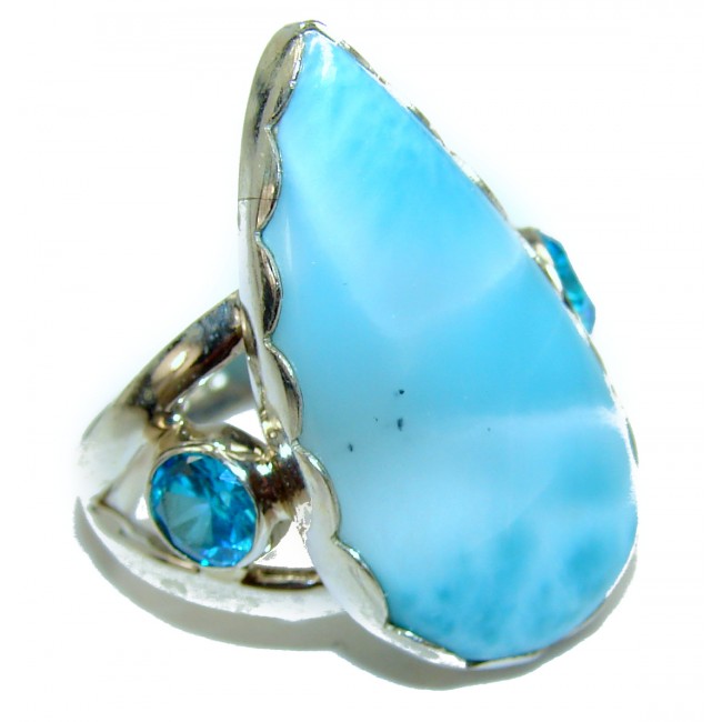 9.5 carat Larimar .925 Sterling Silver handcrafted Ring s. 9 1/4