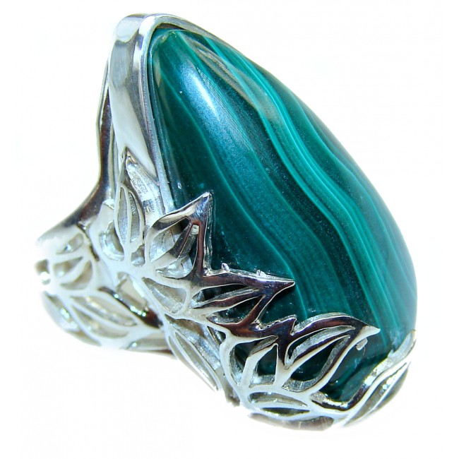 Huge Green Beauty Malachite .925 Sterling Silver handcrafted ring size 7 adjustable