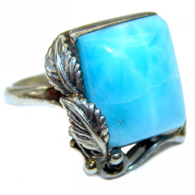 12.5 carat Larimar .925 Sterling Silver handcrafted Ring s. 8 1/4