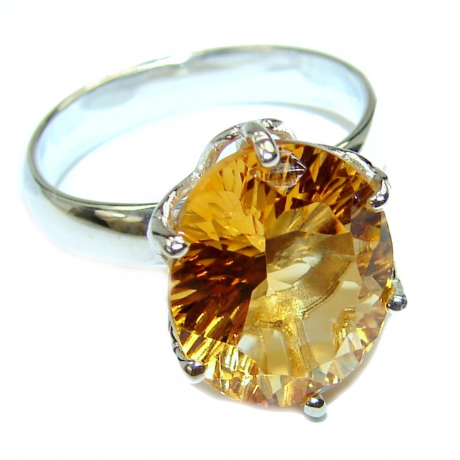 Luxurious Style 9.6 carat Natural Citrine .925 Sterling Silver handmadeCocktail Ring s. 4 1/2