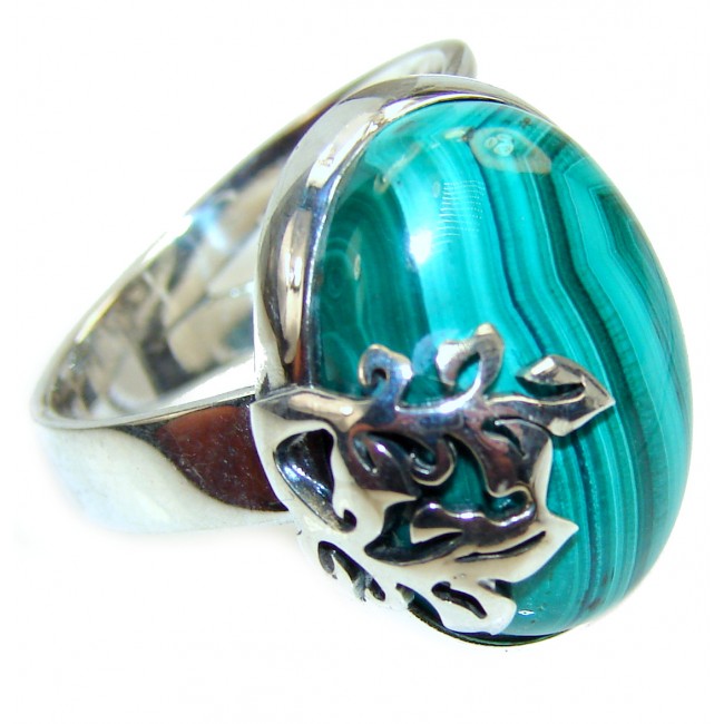 Green Beauty Malachite .925 Sterling Silver handcrafted ring size 8