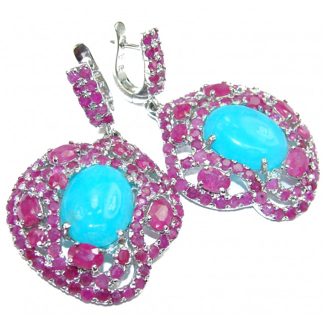 Genuine Sleeping Beauty Turquoise Ruby .925 Sterling Silver handcrafted Earrings