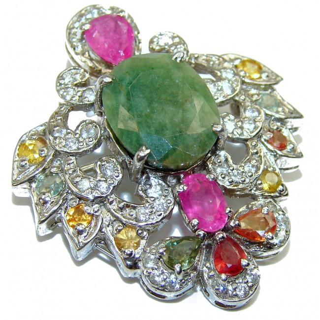 Great Beauty Emerald .925 Sterling Silver handcrafted Pendant Brooch