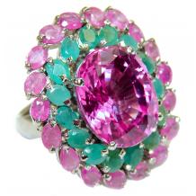 Huge  Sweet  Pink Topaz  .925 Silver handcrafted  Ring s. 6 1/2