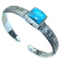 Boho Chic  Genuine  Turquoise .925 Sterling Silver handmade Bracelet / Cuff